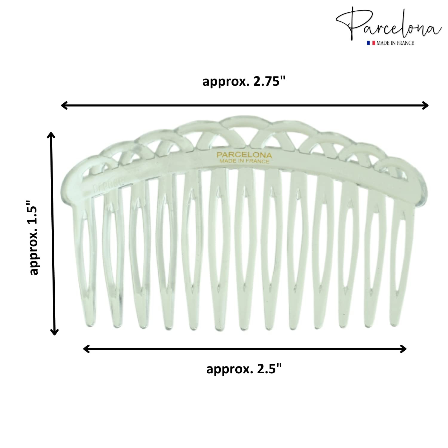 Parcelona French 13 Teeth Crown Small Cellulose Side Hair Combs for Women(2 Pcs)