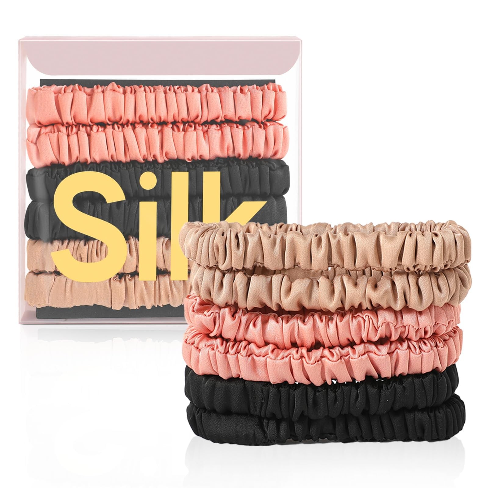 6Pcs Silk Hair Ties 100% Pure Mulberry Silk Scrunchies for Women Girls