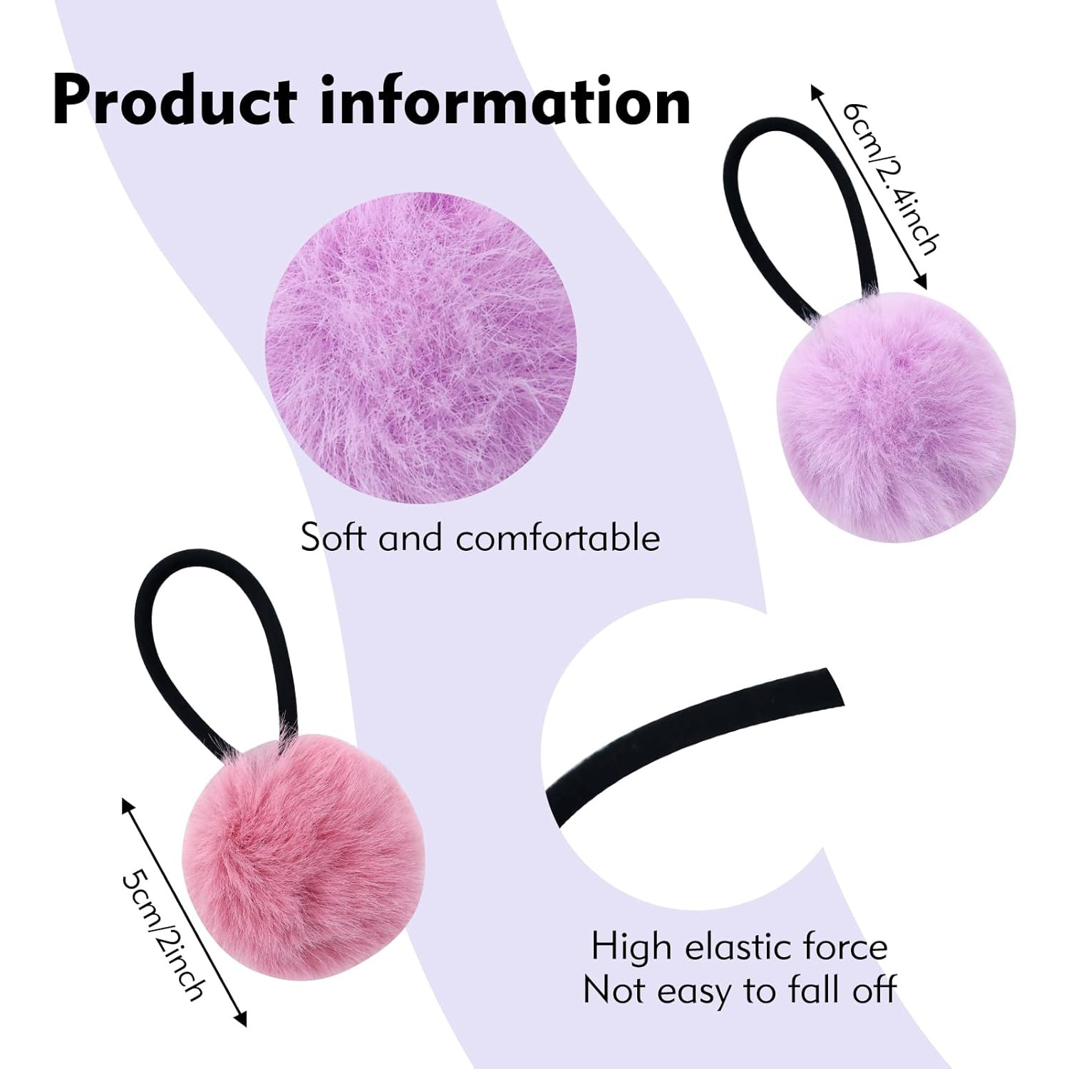 24 Pack Candy Colors Cute Fuzzy Pompom Hair Ties Scrunchies Pom Pom Elastics Pig
