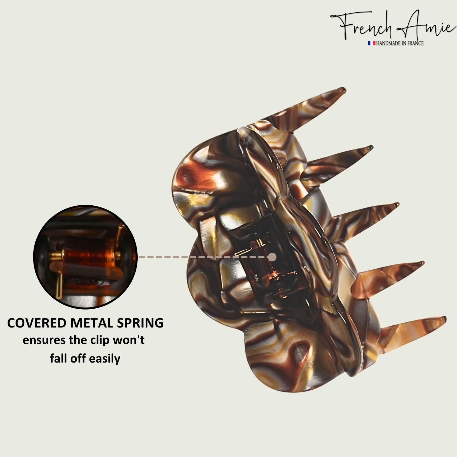 French Amie Crown Wave Medium 3” Celluloid Handmade Interlocking Hair Claw