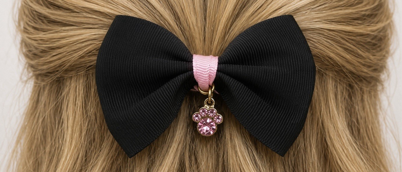 Hair bow Hair Clip Girls Women Pink Paw Dog Cat Charm Teacher Vet Work Gift