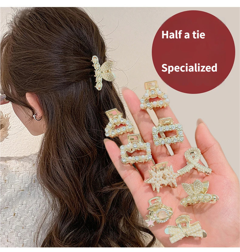 2Pcs Bangs Clips, Pearl Flat Clip with Bunny Ears, 2-in-1 Set for Hair