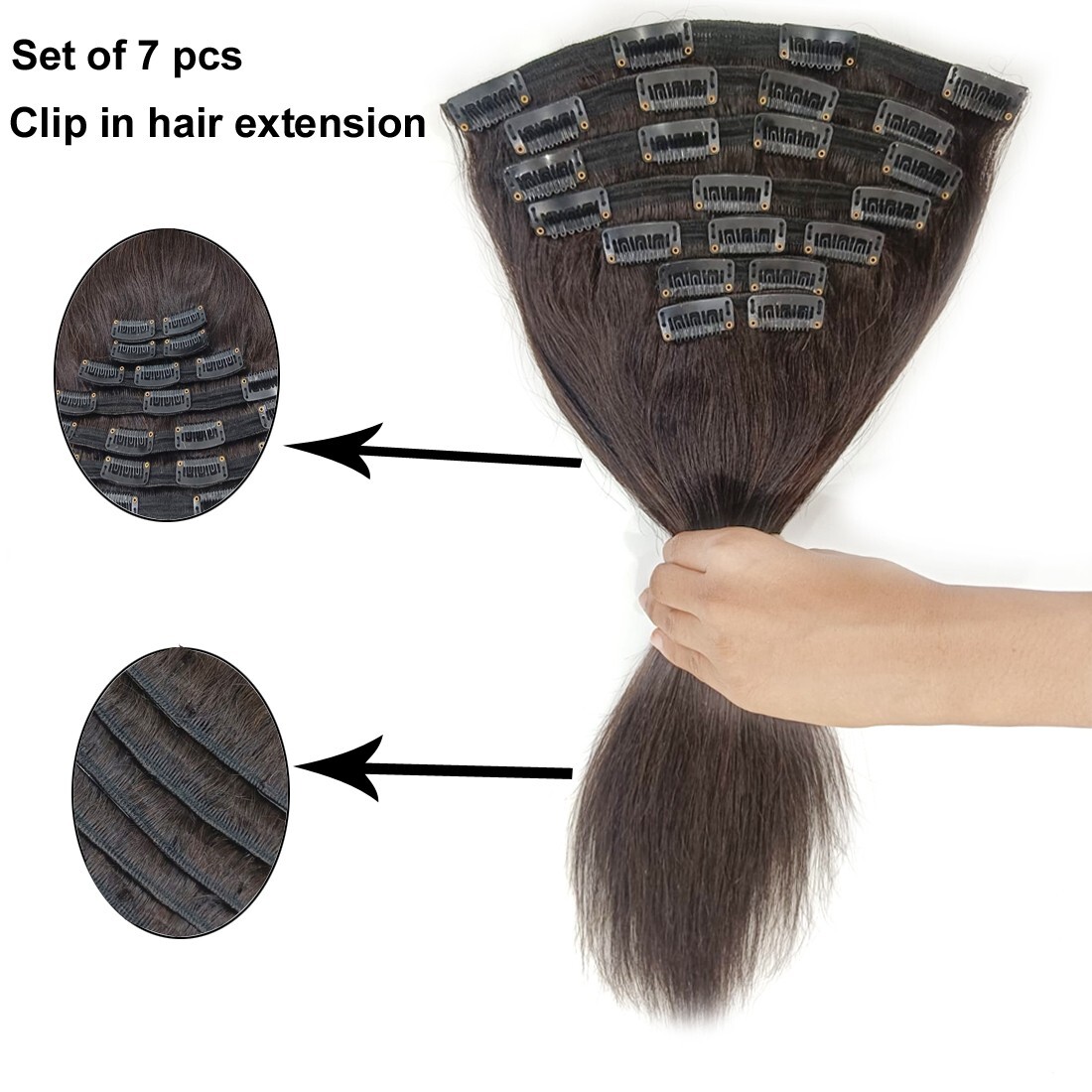 Real Human Hair Clip in Hair Extensions Natural Black Straight Full Head 26in