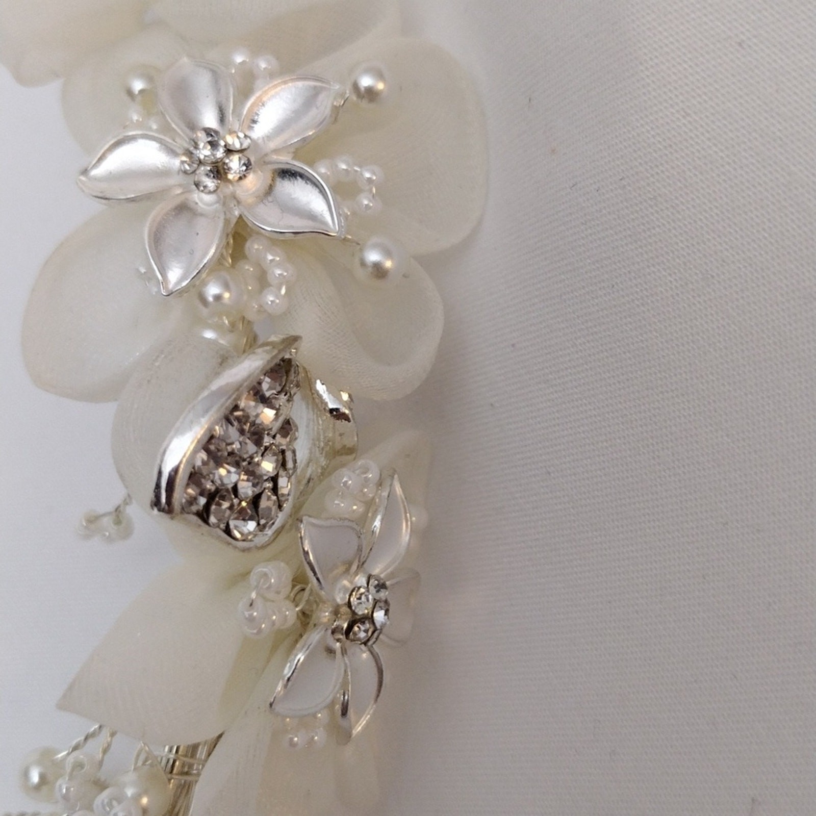 Bridal Floral Silver tone Metal Headband Rhinestone