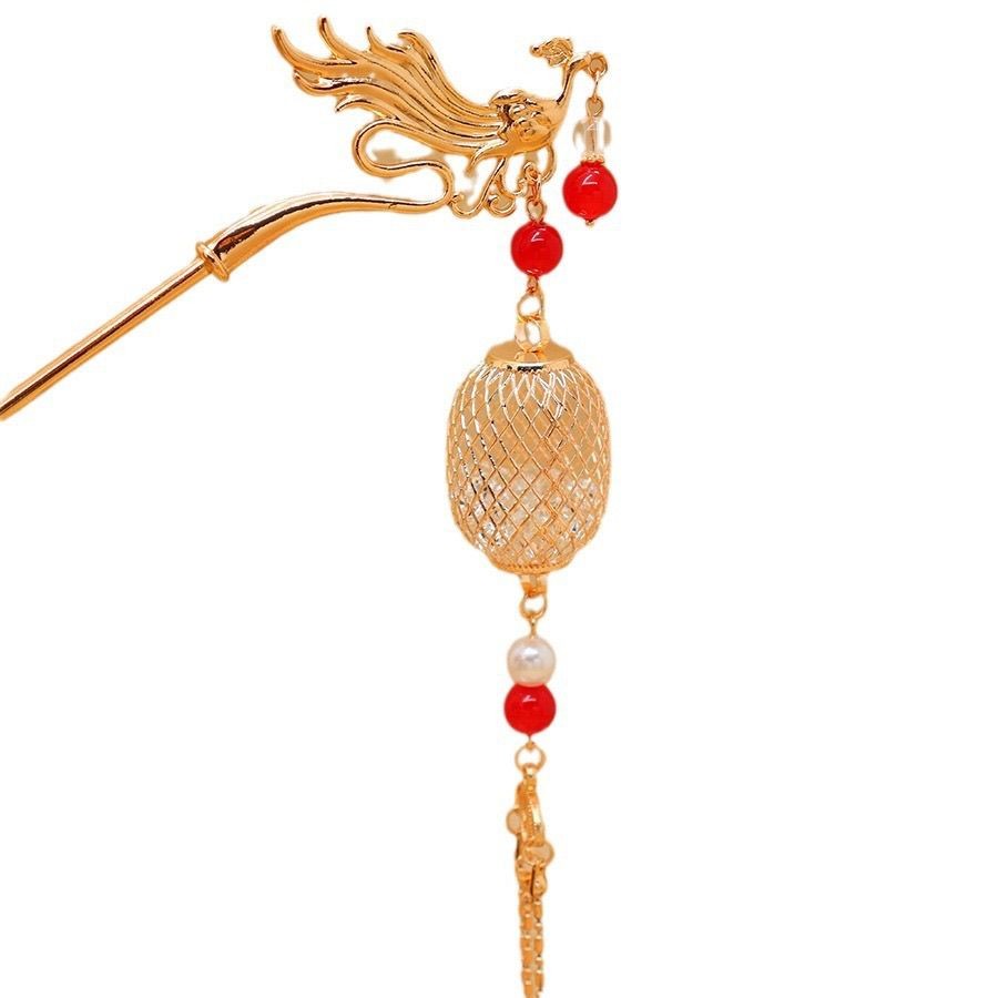 Dragon Phoenix Gold Wire Hairpin Chinese Style Tassel Hair Accessory