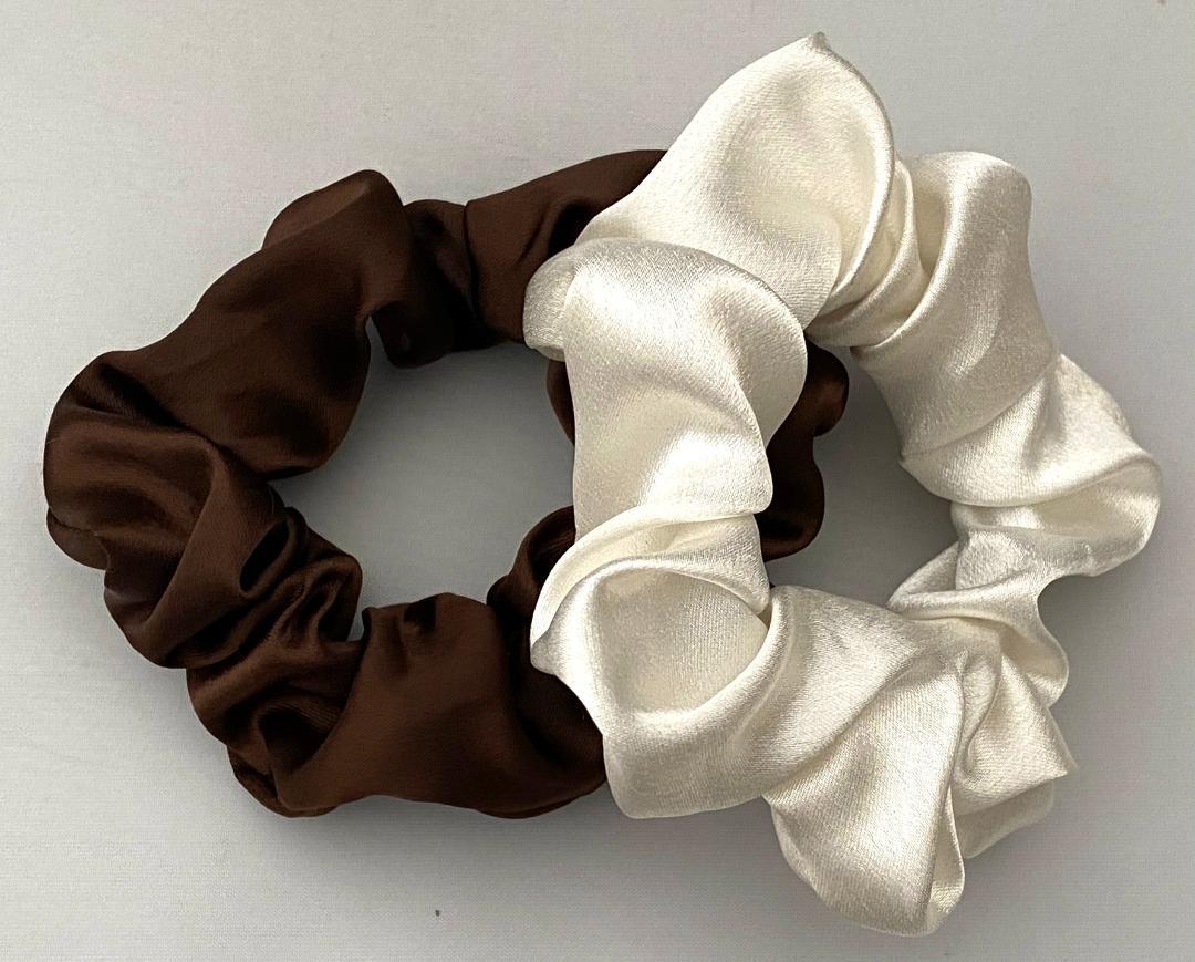 2 PCS LUSTROUS SATIN SCRUNCHIES PONYTAIL HOLDERS FREE USA SHIPPING