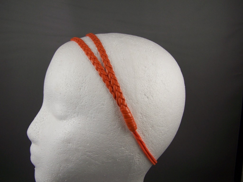 Orange thin skinny braid double headband faux leather braided stretch elastic