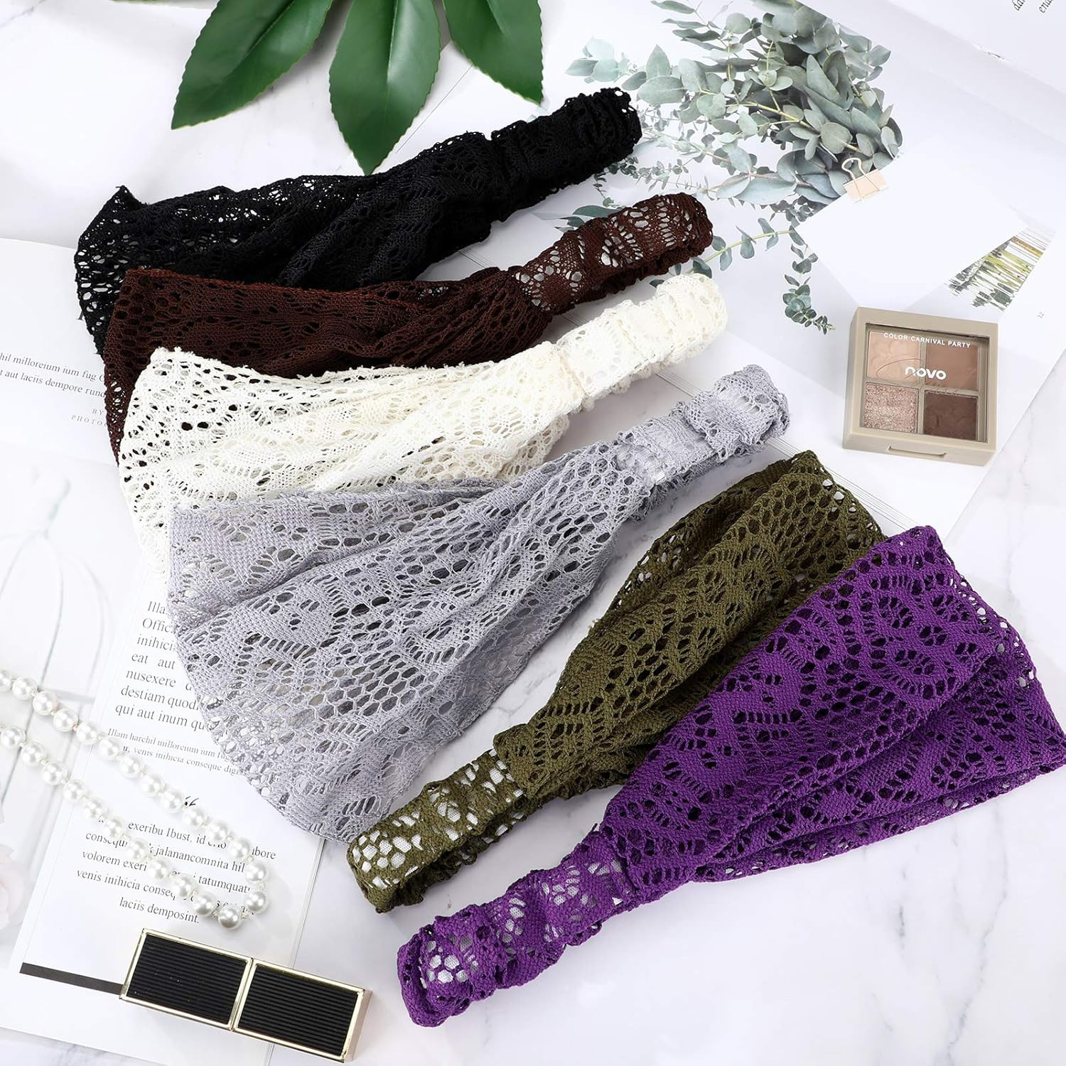 6 Pieces Lace Headbands for Women Crochet Head Wrap Elastic Elegant Bohemian Vin