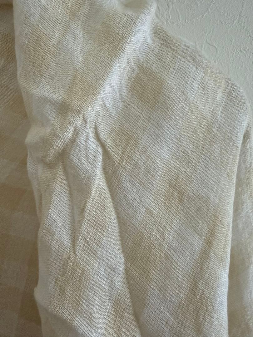 Daniela Gregis Linen Patchwork Stole White Check 140cm x 140cm