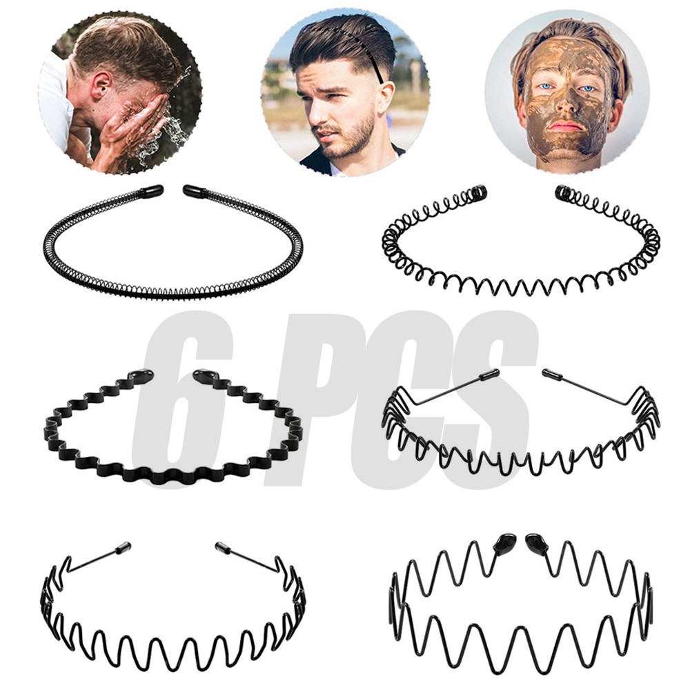 6PCS Metal Headband Sports Hair Band Hoop Comb Hairband Wave Headwear Men Women