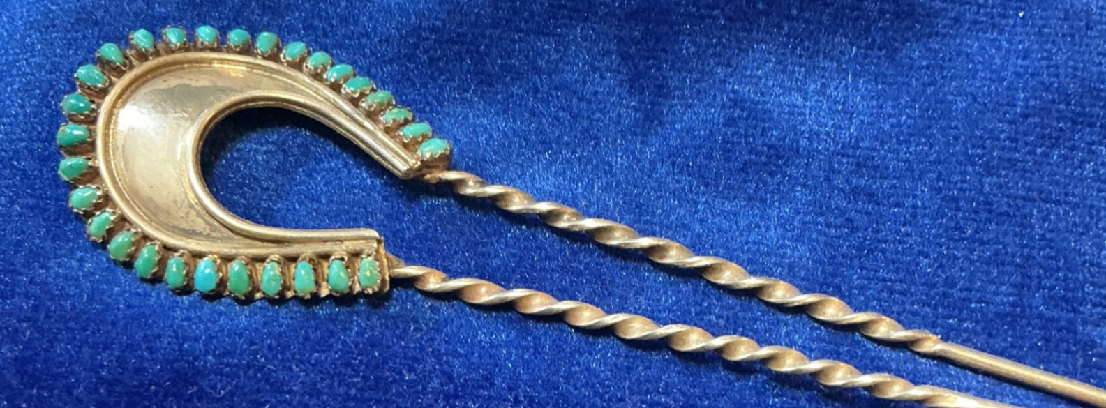 VINTAGE SOUTHWEST N. A. HAIR PIN W/TURQUOISE BEAUTIFUL A-1 CONDITION
