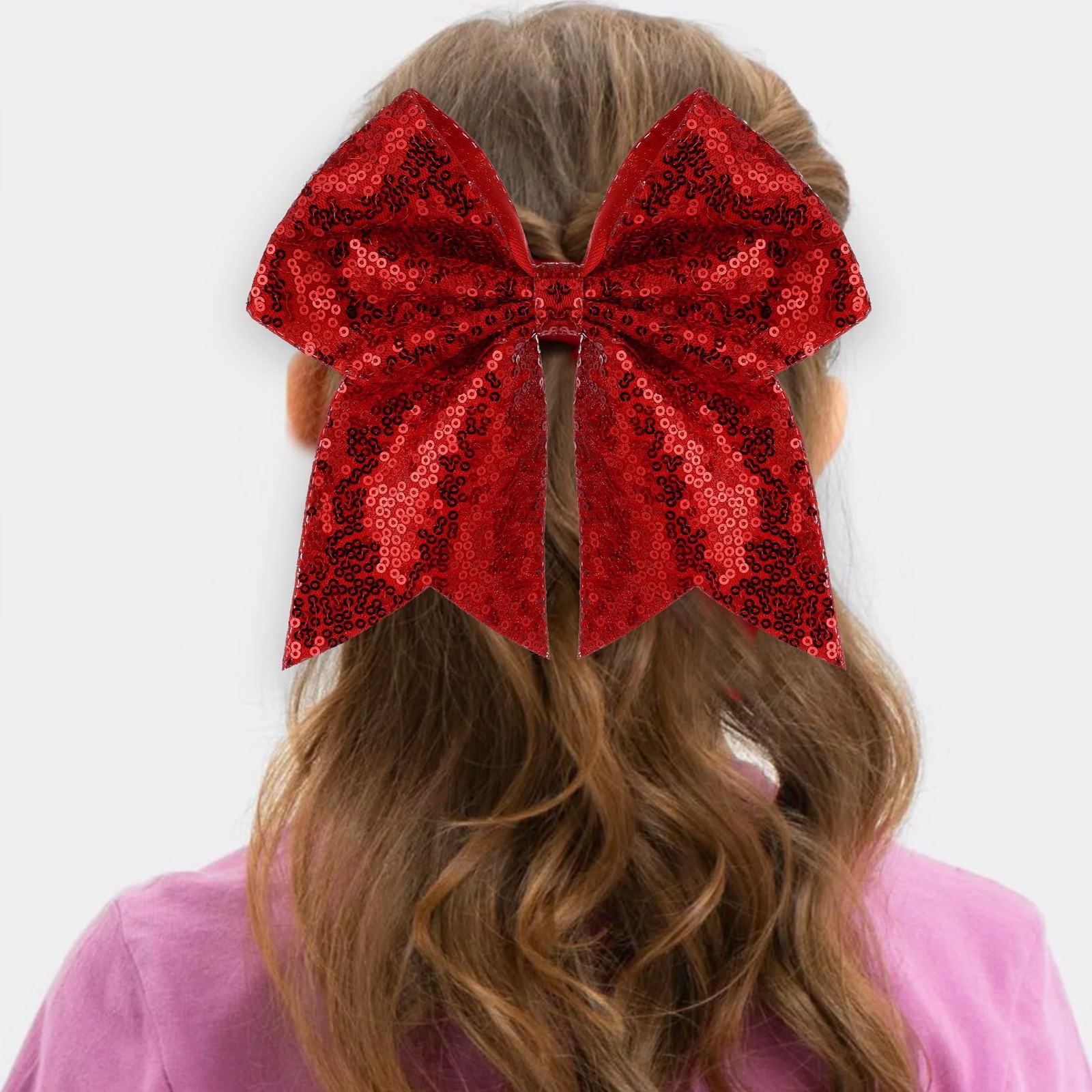 Large 7 Inch Christmas Red Glitter Bow Clip Sequin Bling Party Hair Accessories