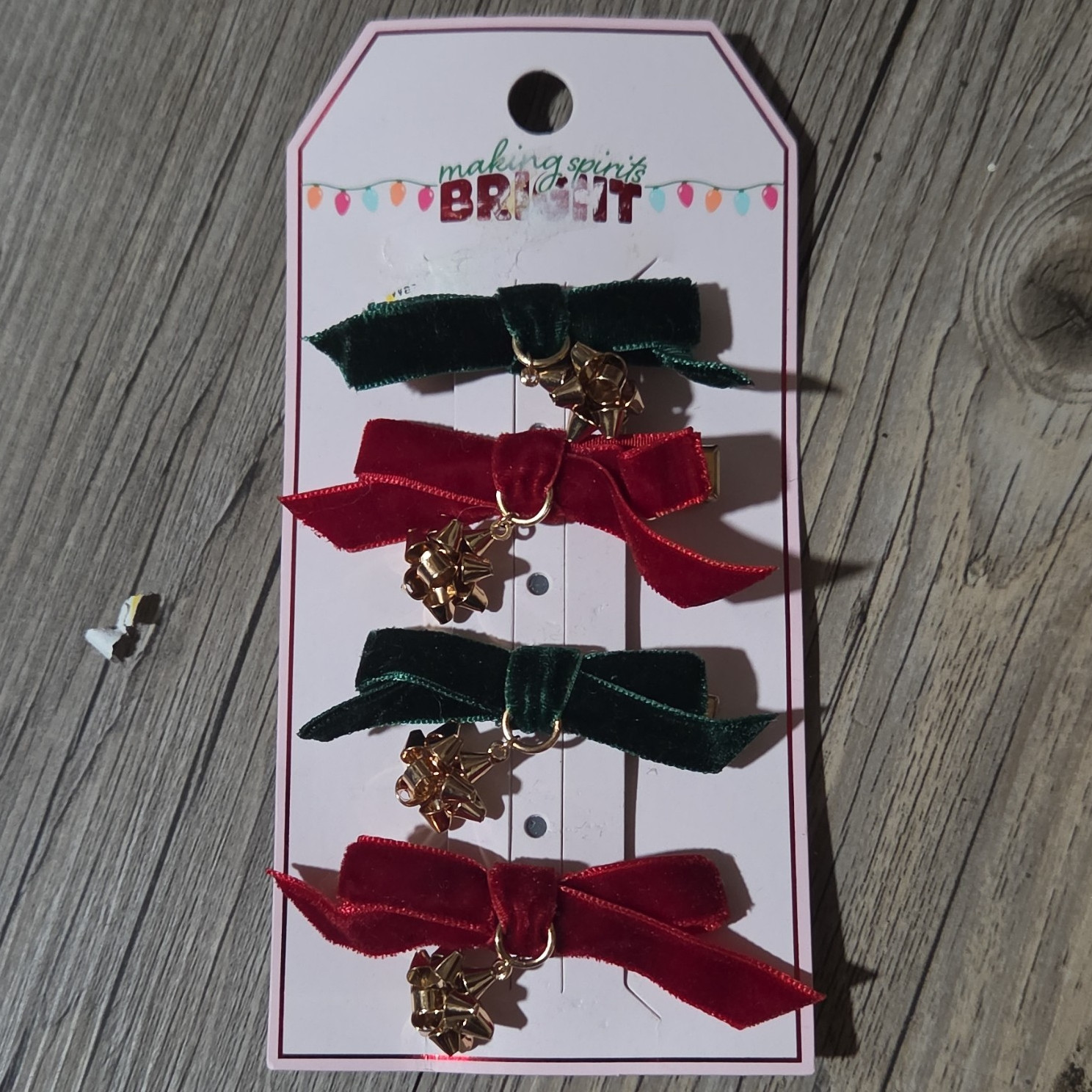 Making Spirits Bright Christmas Ribbon Bow Hair Clips Red Green Gold Charms