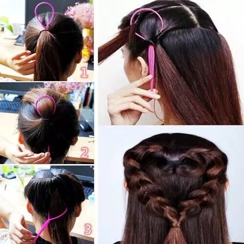 t6Pcs Topsy Tail Hair Tool Set Hair Loop Styling Hair Pull Through Ponytail M…