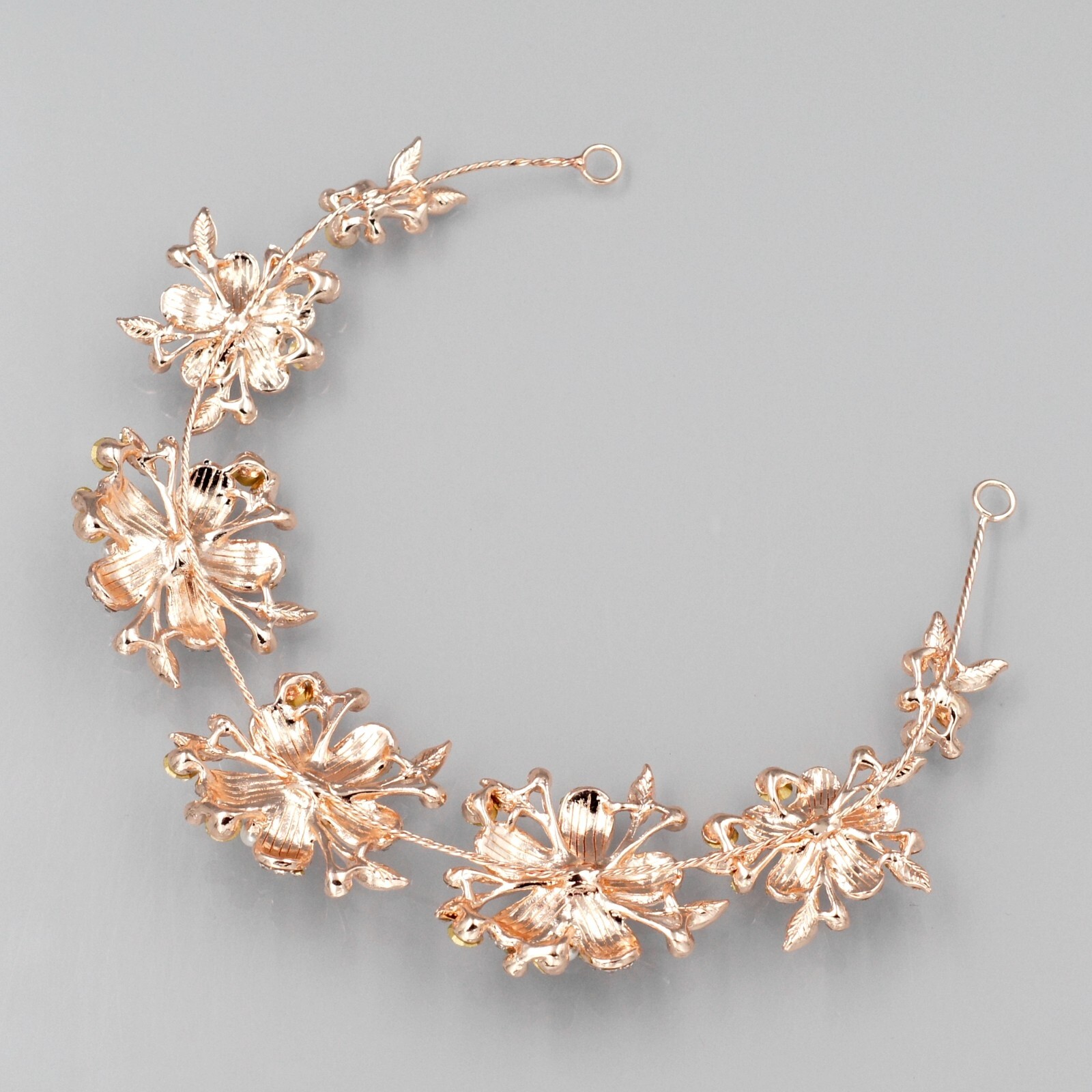Floral Bridal Wedding Headband Headpieces Tiara Rose Gold Pearl Crystal 05694