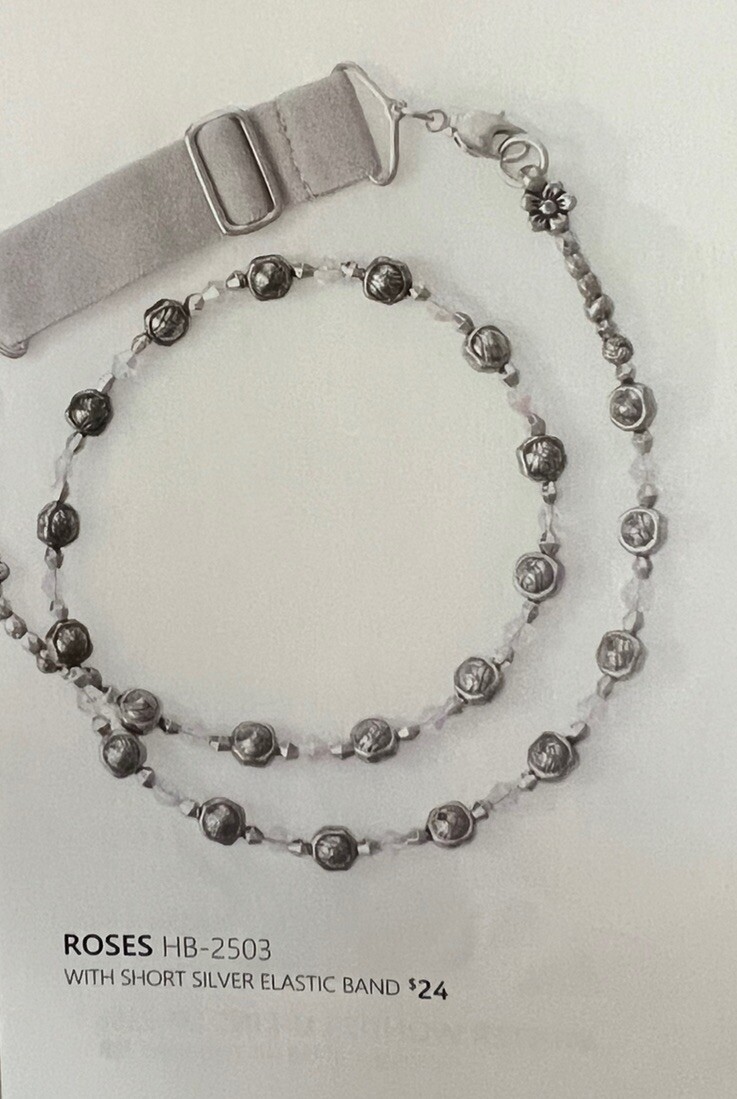 NEW! Lilla Rose Hair Silver Roses & Small Beads hair band With Elastic Strap.