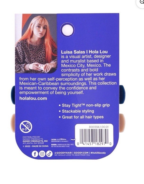 Goody Tru x Hola Lou Collab Stay Tight Autoclasp Barrettes, 2 Ct, New, Free Ship
