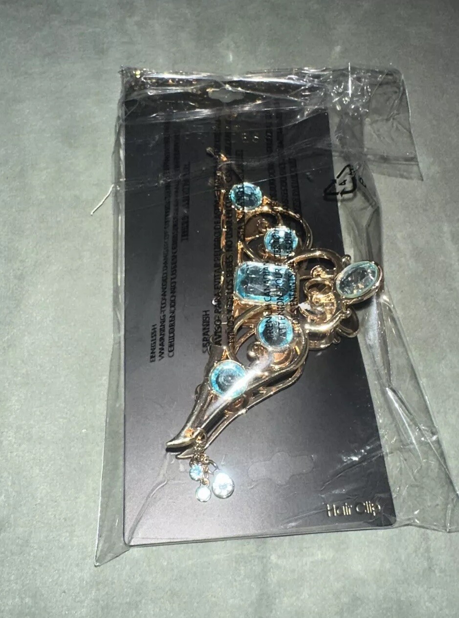Disney Princess Jasmine Crown Gold Metal Claw Hair Clip W/ Tasseled Stones. New