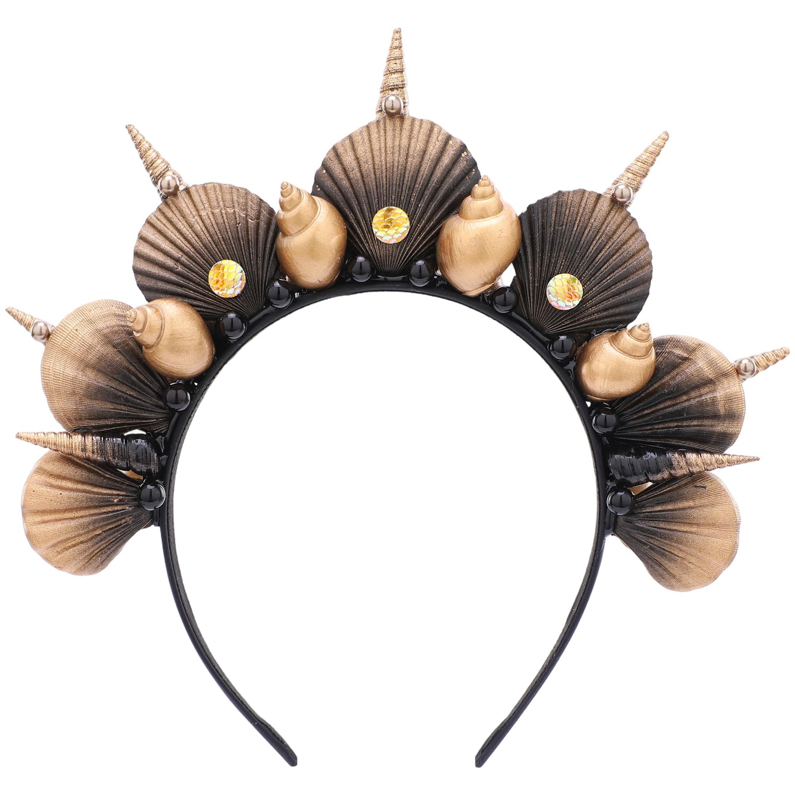 Black Gold Seashell Halo Crown – Ocean Princess Shell Headband with Pearl and…