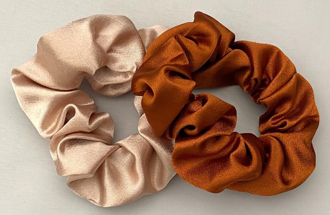 2 PCS LUSTROUS SATIN SCRUNCHIES PONYTAIL HOLDERS FREE USA SHIPPING