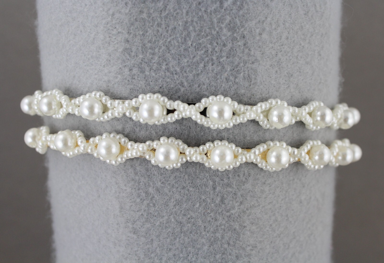 Cream Off-White faux pearl beaded headband thin skinny narrow bridal wedding