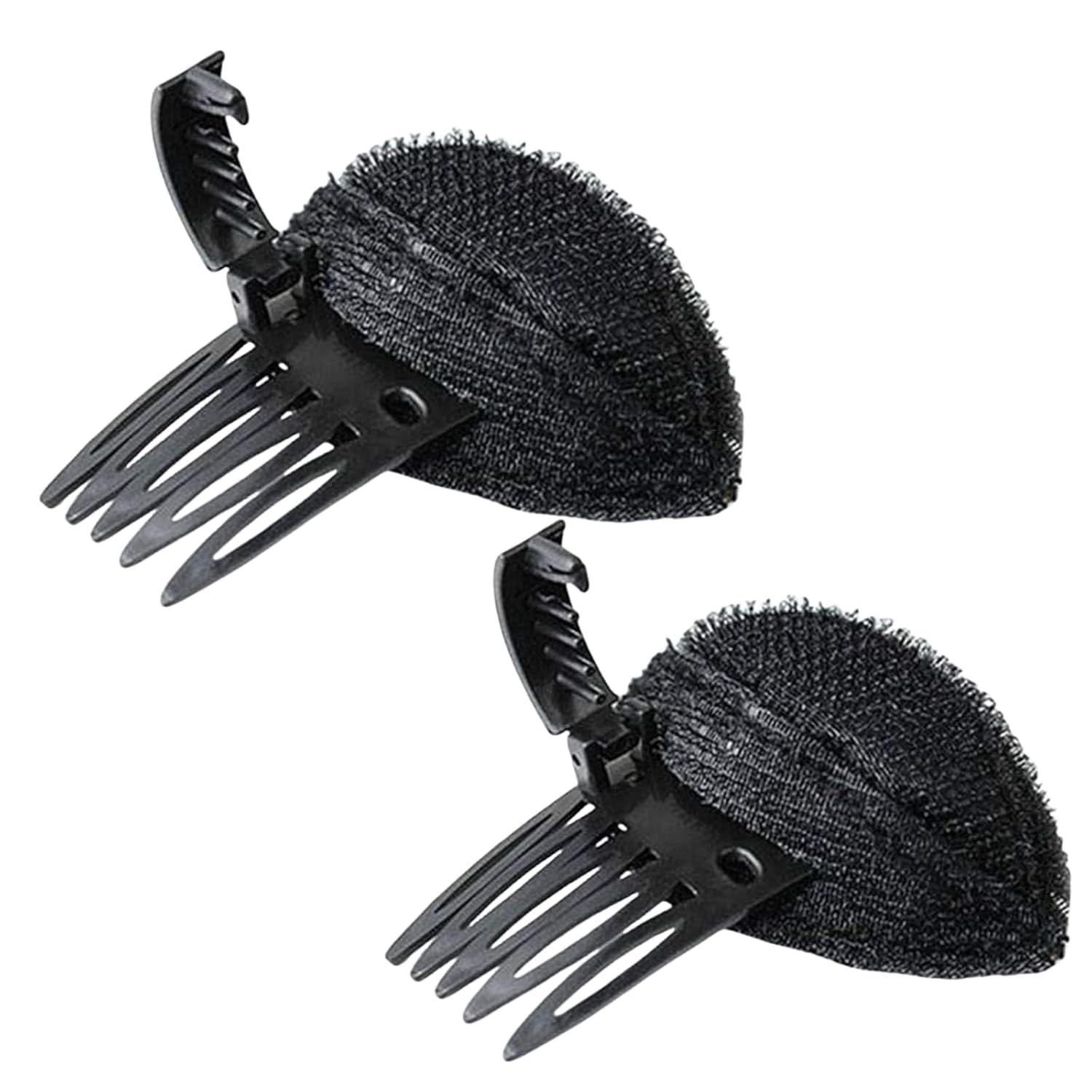 Black Puff Hair Cushion with Clips Fluffy Hair Pad Sponge Clip Bun Comb