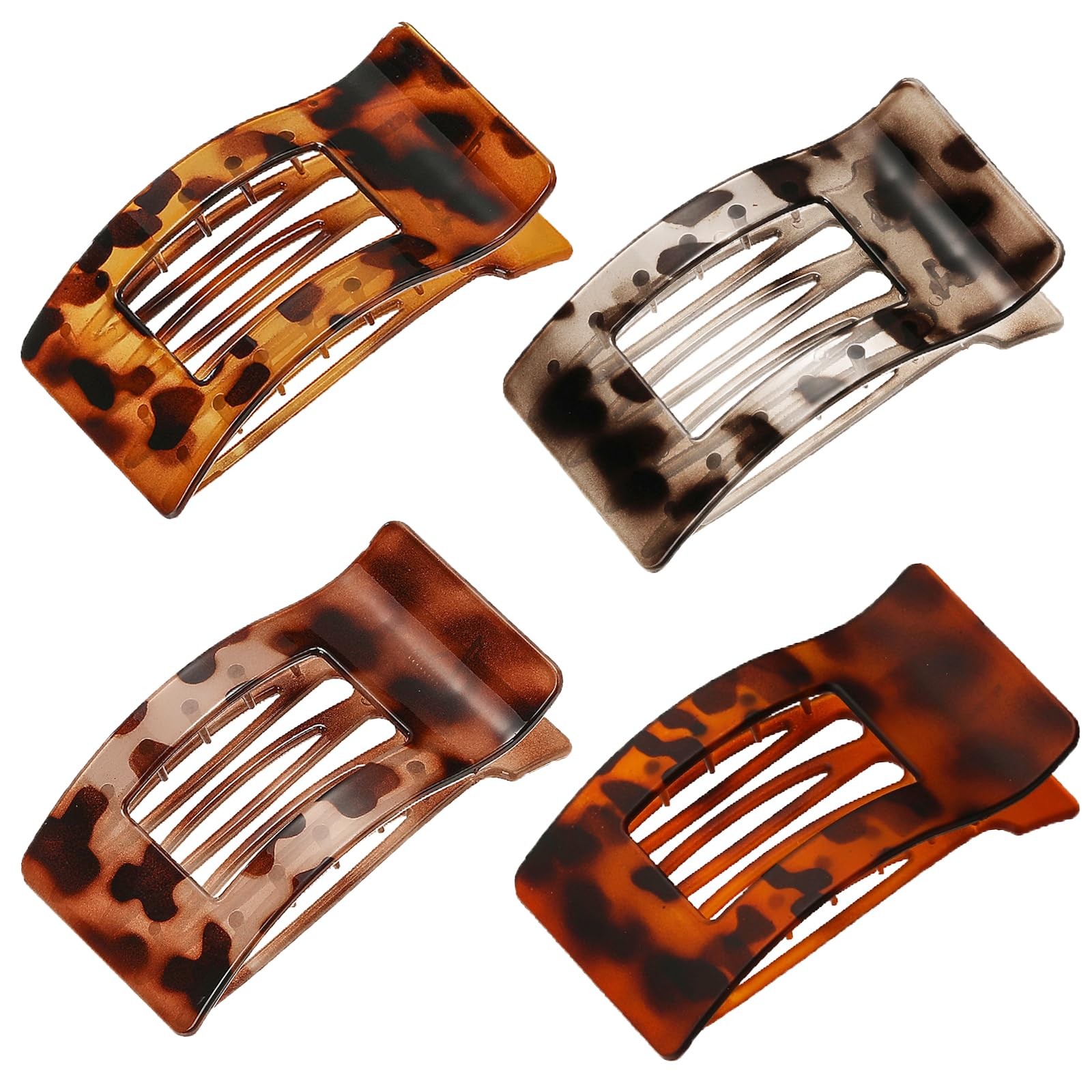 4 Pack Flat Hair Clips for Women, Large French 1 Count (Pack of 4), Tortoise