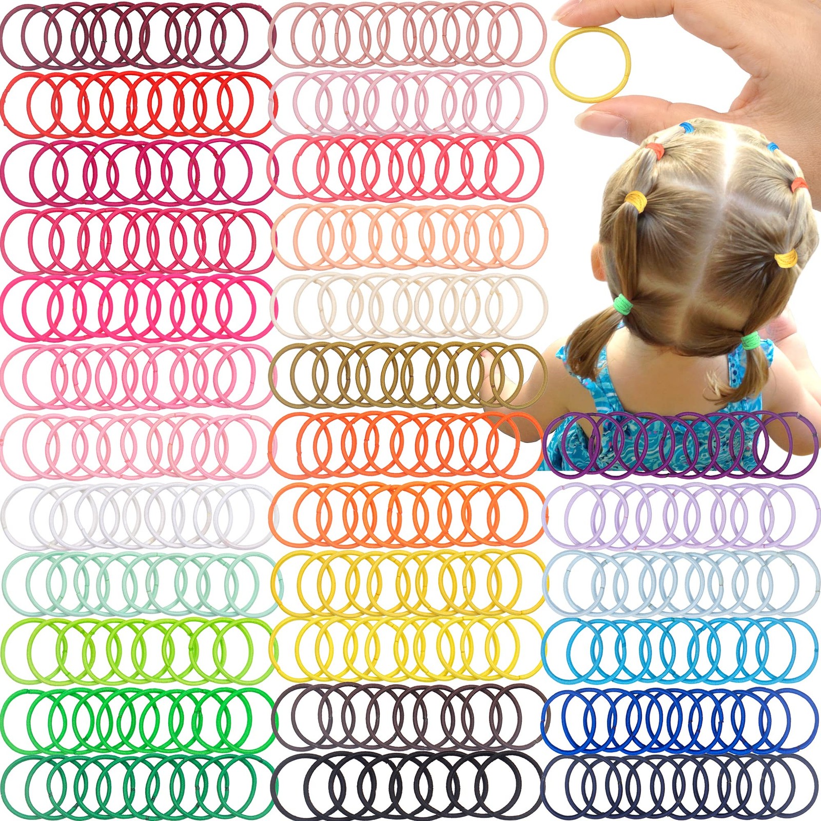 300PCS Toddler Hair Ties,Durable Rubber Elastics Tie,Small Ponytail Holders E…