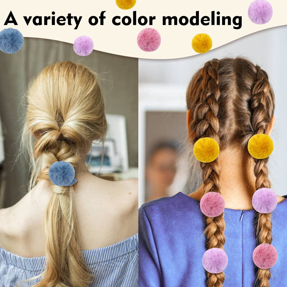 24 Pack Candy Colors Cute Fuzzy Pompom Hair Ties Scrunchies Pom Pom Elastics Pig