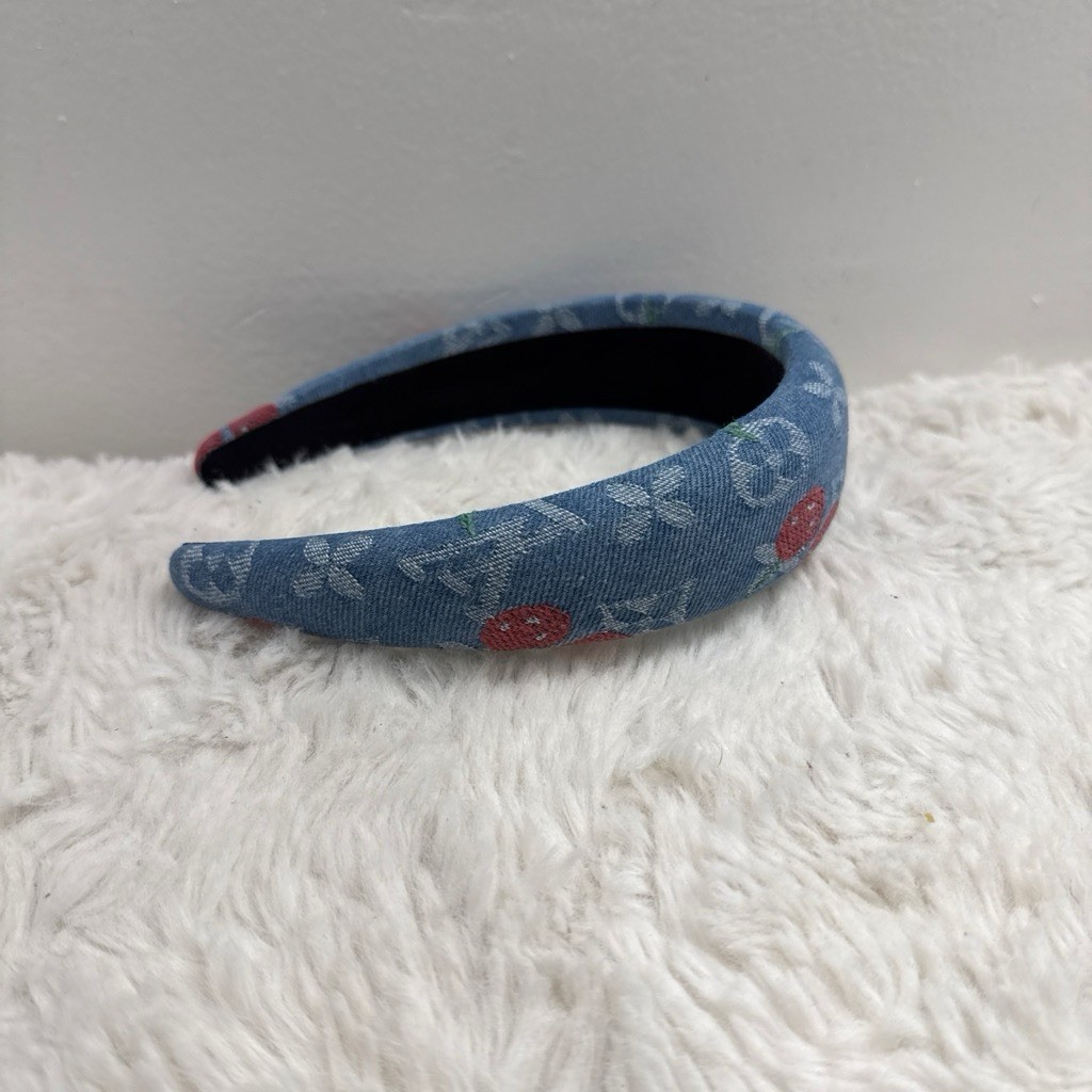 Padded Blue Denim Floral Headband for Women Teens Unisex Casual