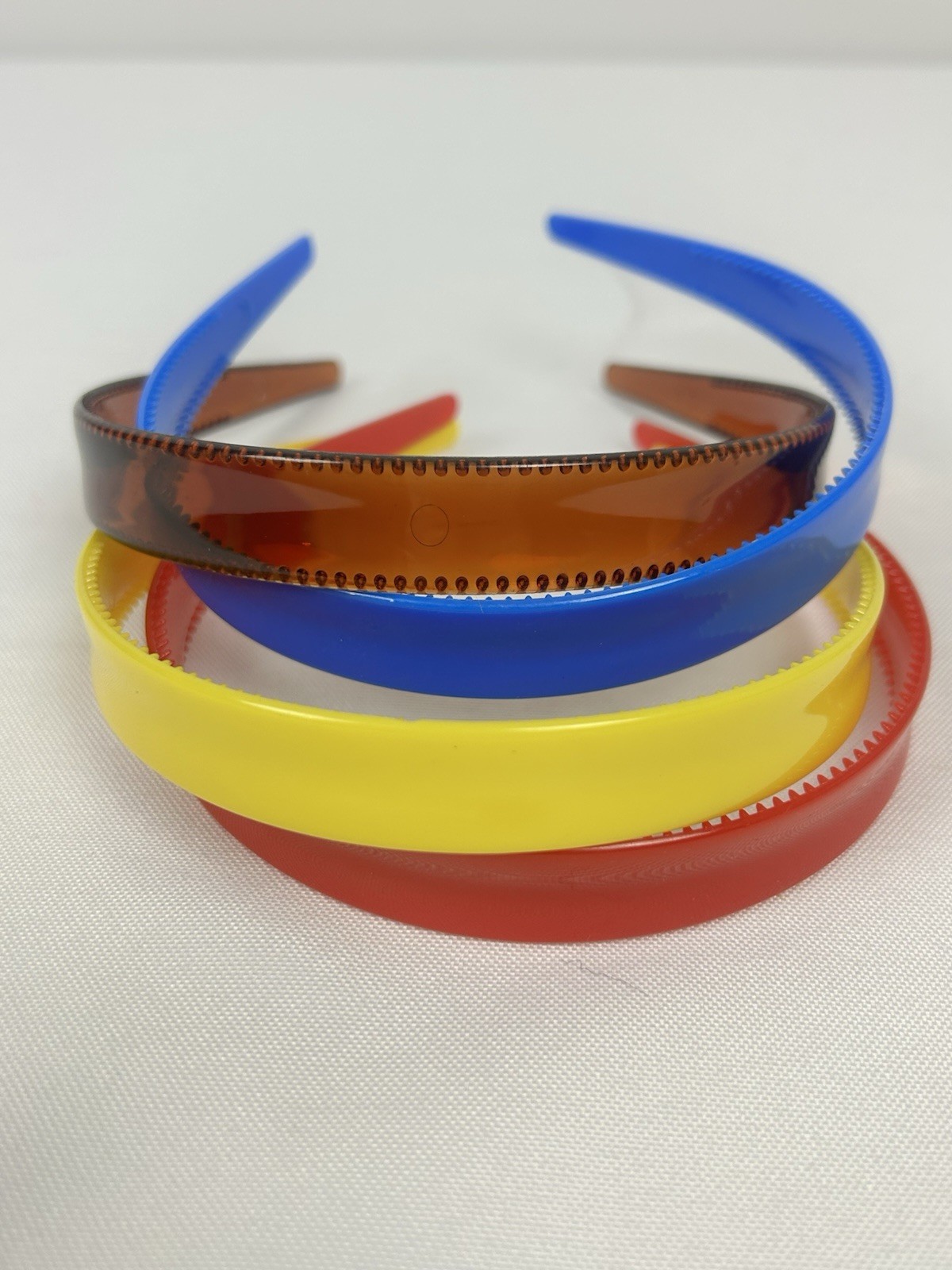 4 Vintage Plastic Hair Bands Blue Red Yellow Amber 80’s