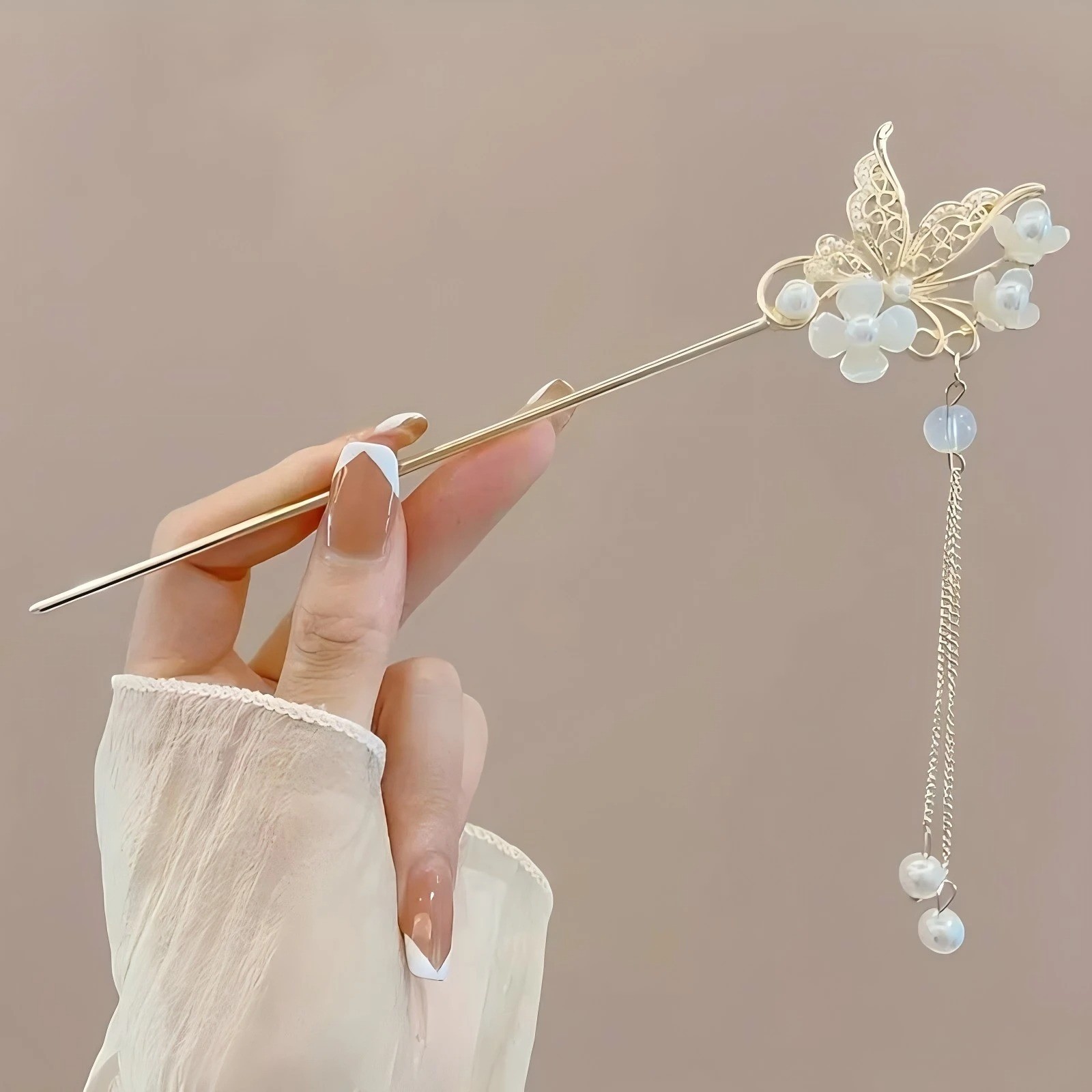 1/6pcs Elegant Chinese Style Tassel Hair Stick Traditional Floral Design Hairsty