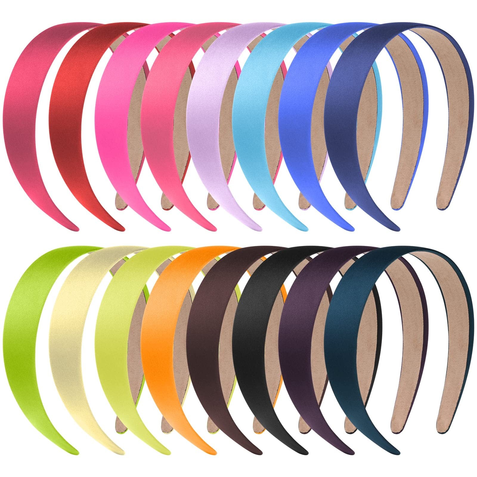 16 Pcs Satin Headbands Bulk 1 Inch Hard Hair Bands for Women and Girls (Multicol