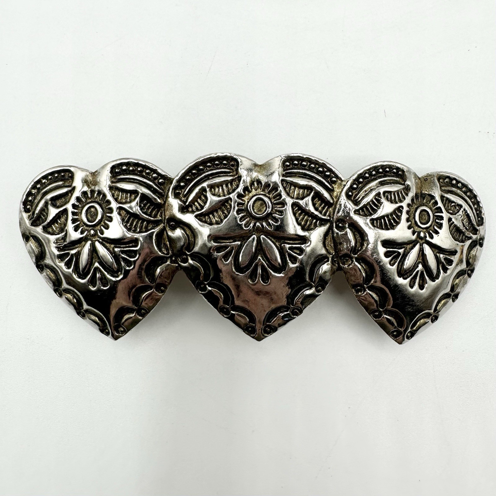Vintage 3 Hearts Hair Clip Southwestern Barrette Made In Korea Heart