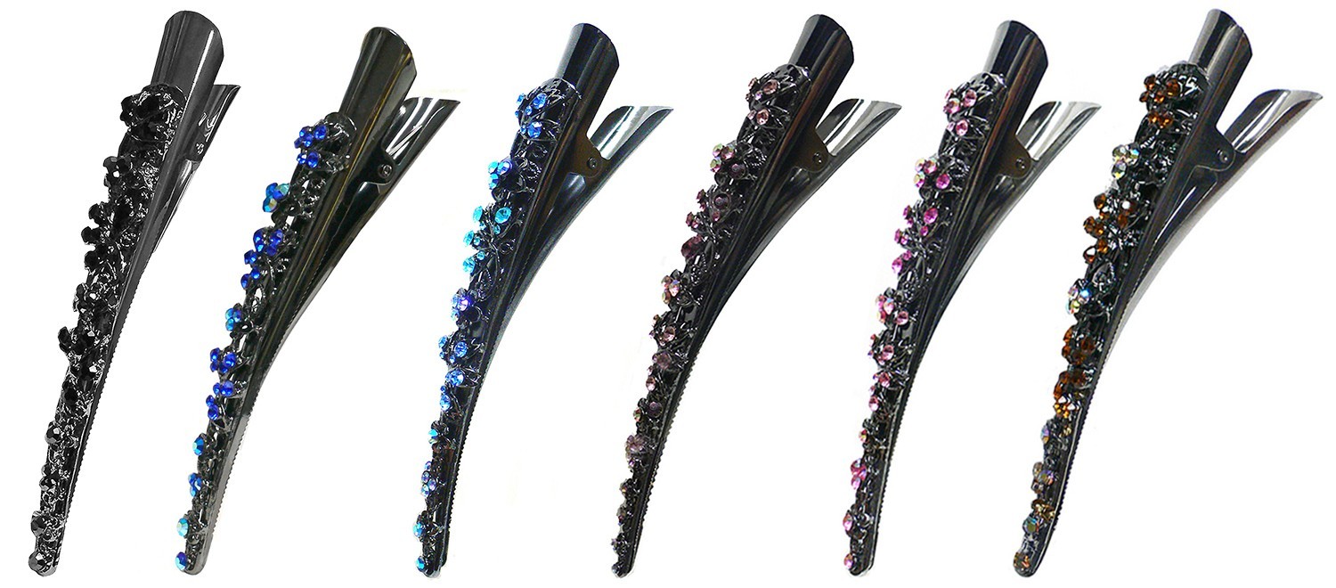 Set of 2 Crystal Alligator Duckbill Clips Beak Clips Long Hair Clips YY86110-1-2