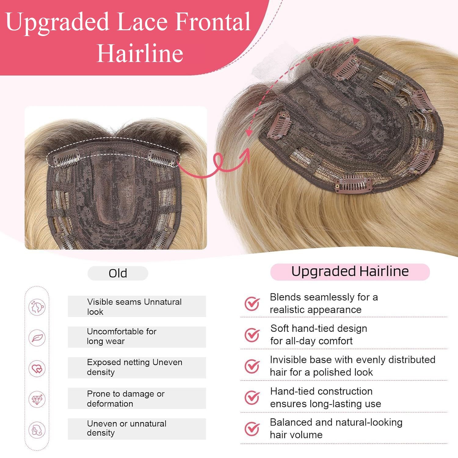 6.5″*6.5″Cap Lace Frontal Hairline Synthetic Hair Topper for Women Clip in 12″