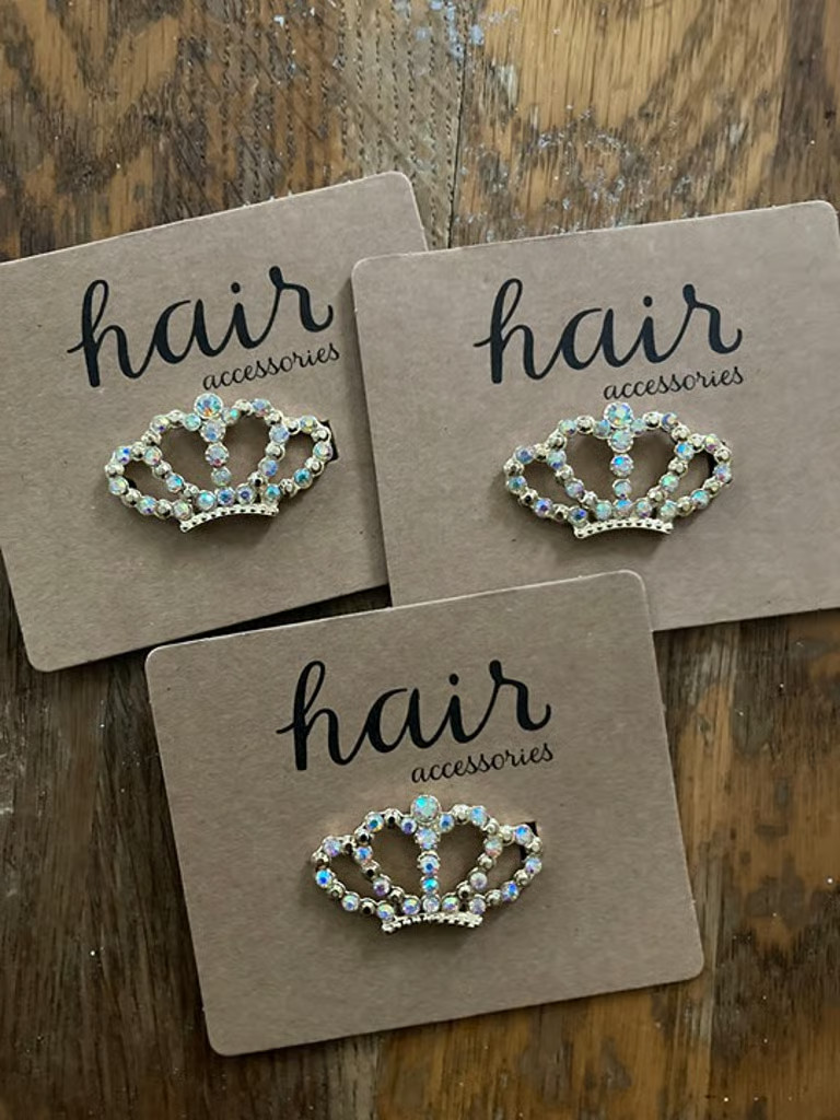 3 x Scuni Hair Clip Barette Royal Crown w/ Rhinestones NEW Lot of 3