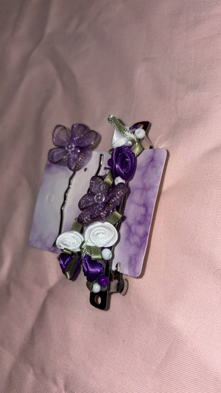 Handmade Purple & White Floral Hair Accessory Set – 3 Piece