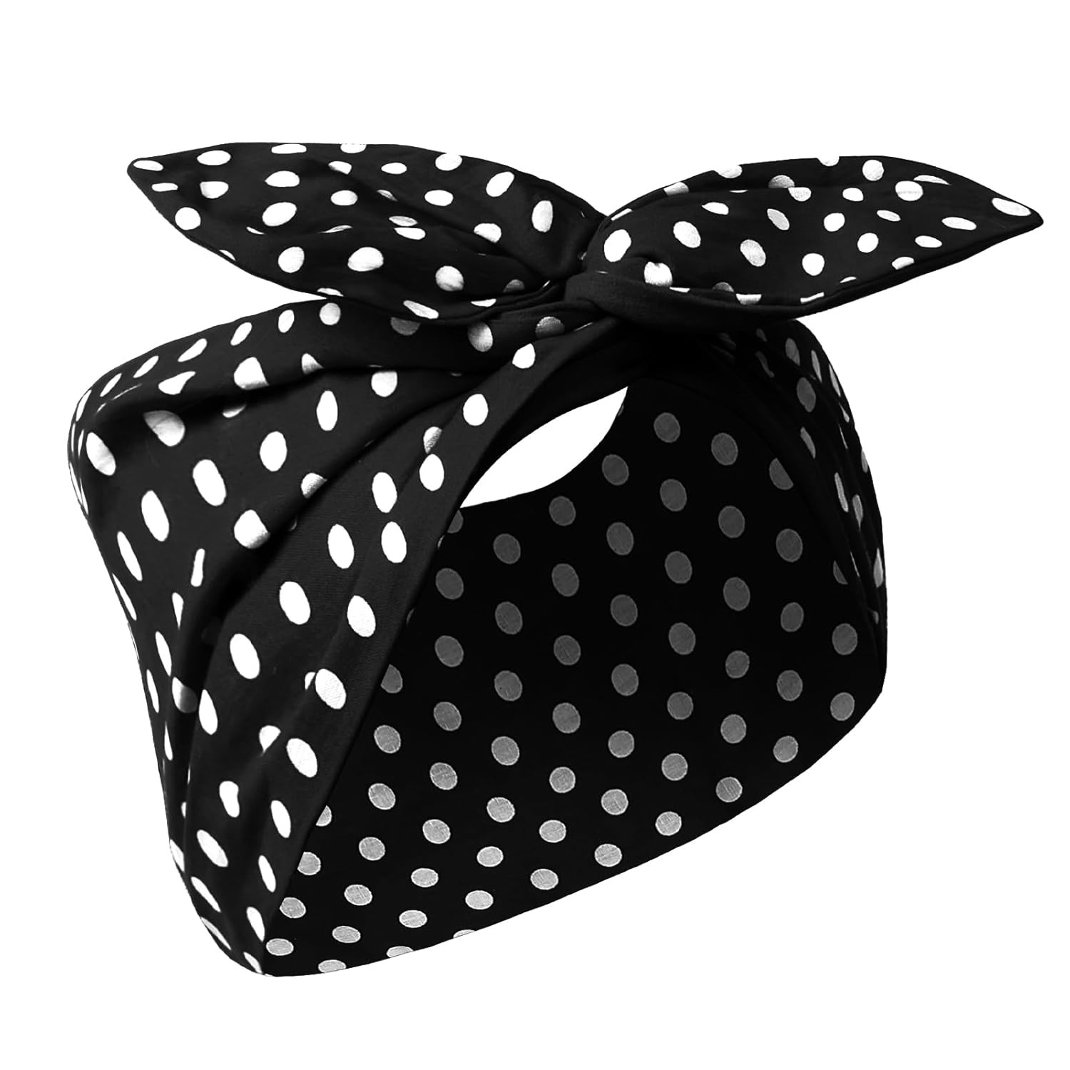 Black and White Polka Dot Bandana Headband Vintage Wire Hairband with Bow Wide H