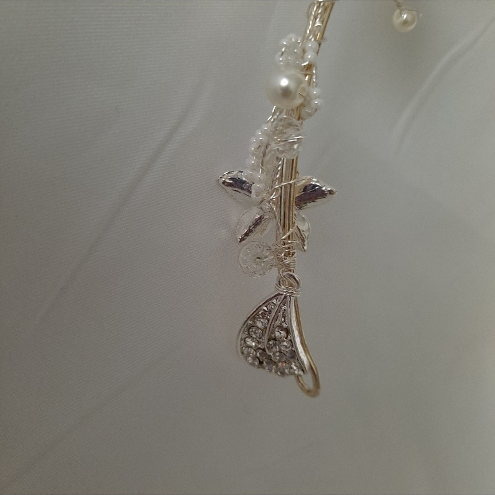 Bridal Floral Silver tone Metal Headband Rhinestone