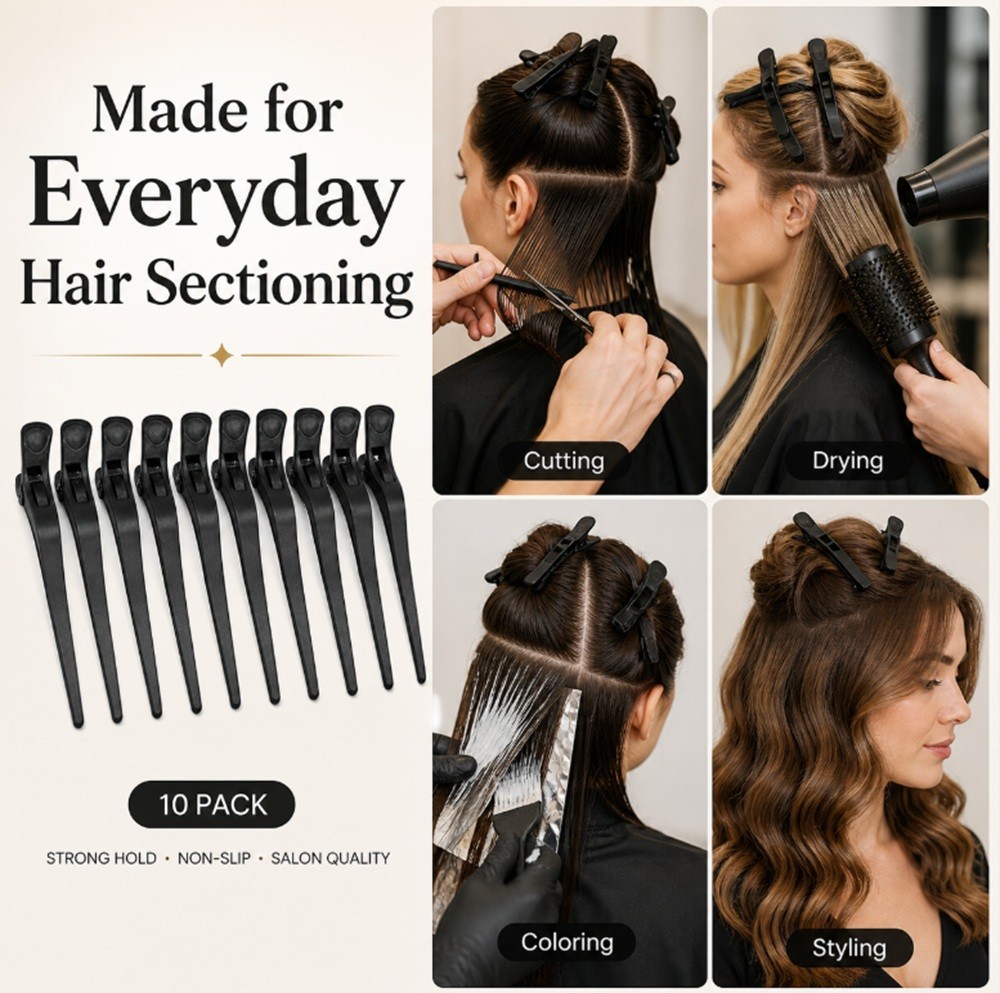 10-Pack Salon Croc Hair Clips – Non-Slip Styling Clamps for Thick Hair