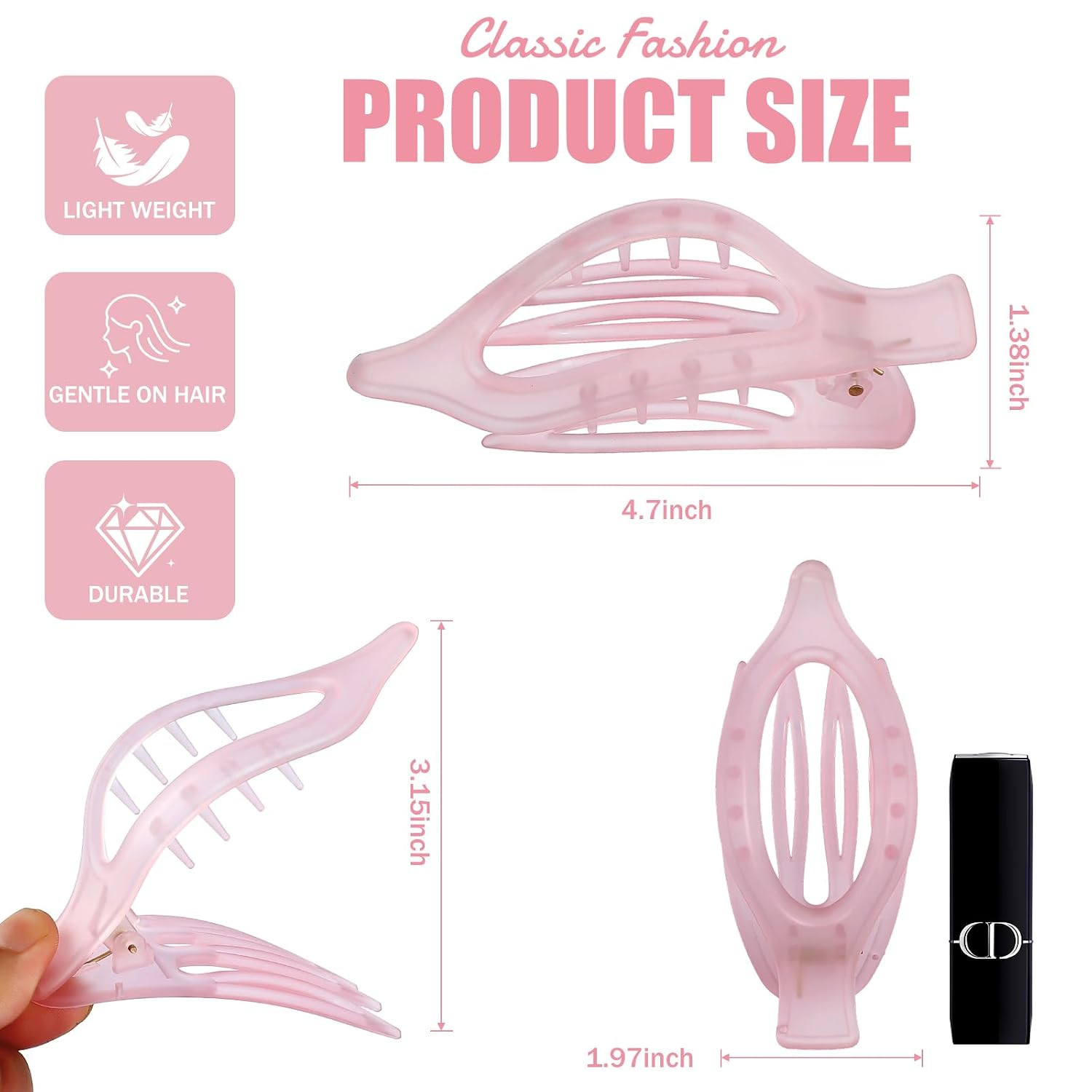 French Flat Hair Clips for Women – 6 PCS Strong Hold Claw Clips (Ice Cream)