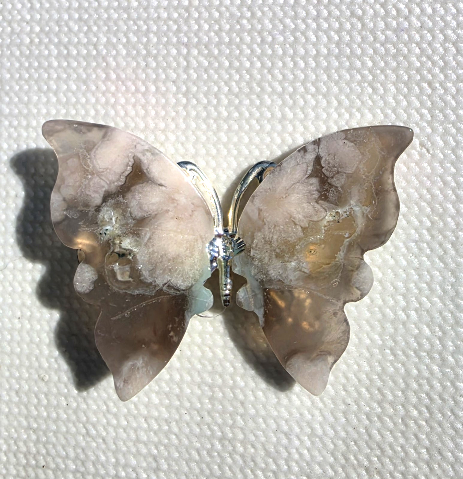 Natural Flower Agate Butterfly Hair Clip Sakura Gemstone Crystal Barrette Pin