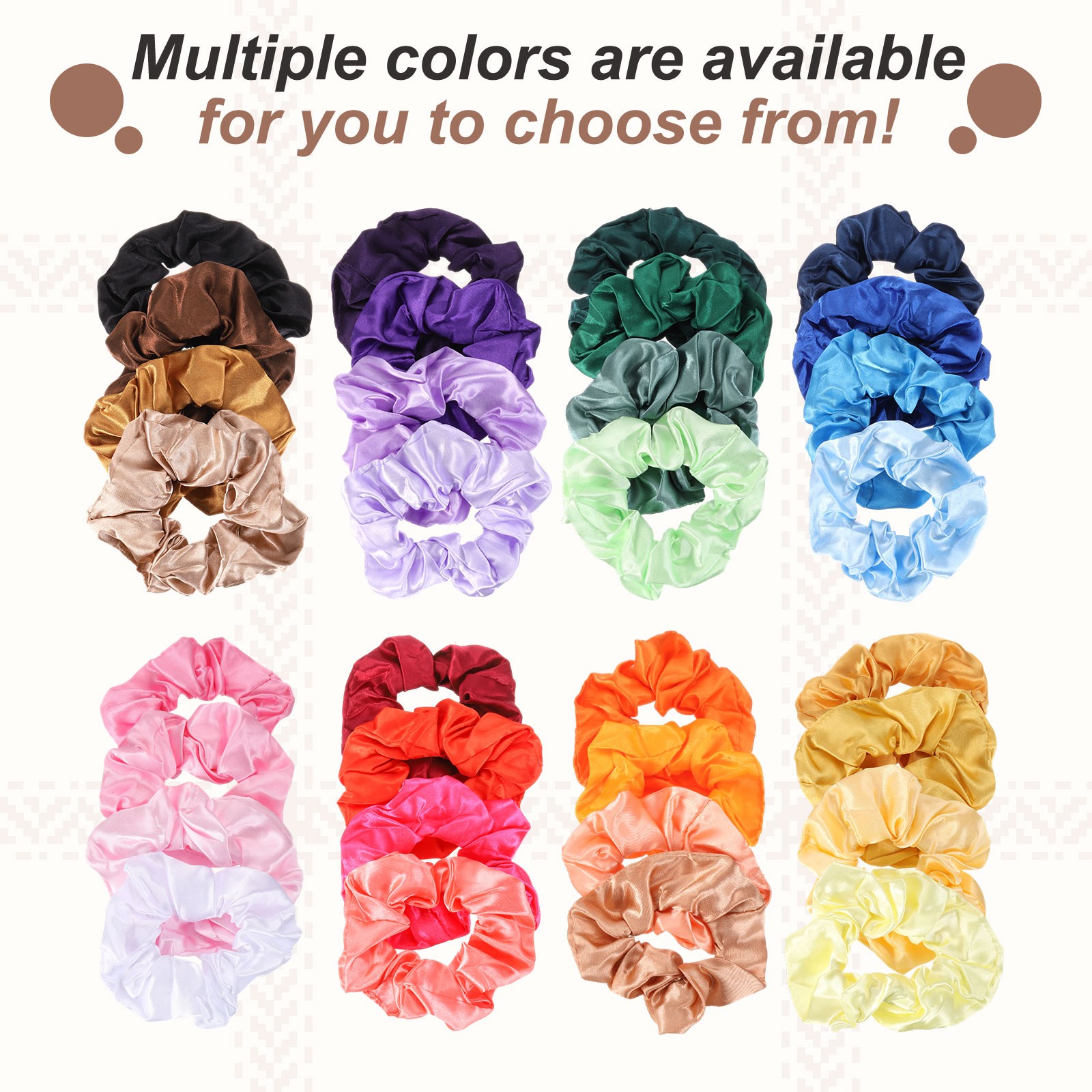 6Pcs Satin Hair Scrunchies Solid Hair Ties Black