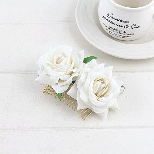 Floral Hair Side Combs and Barrette Clips for Women Girls: Small, white