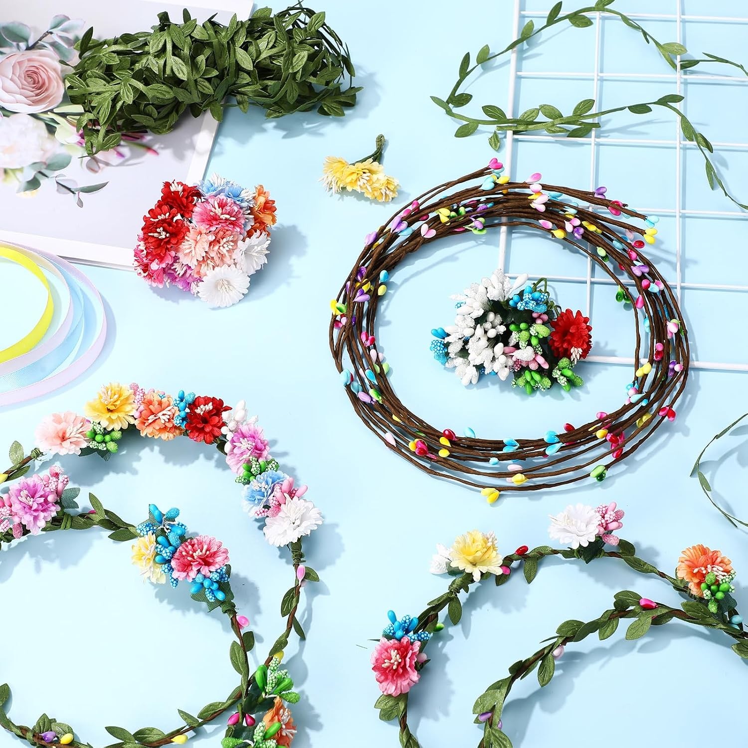 Zeyune Floral Headband Craft Kit 20 Sets DIY Party Favor Set