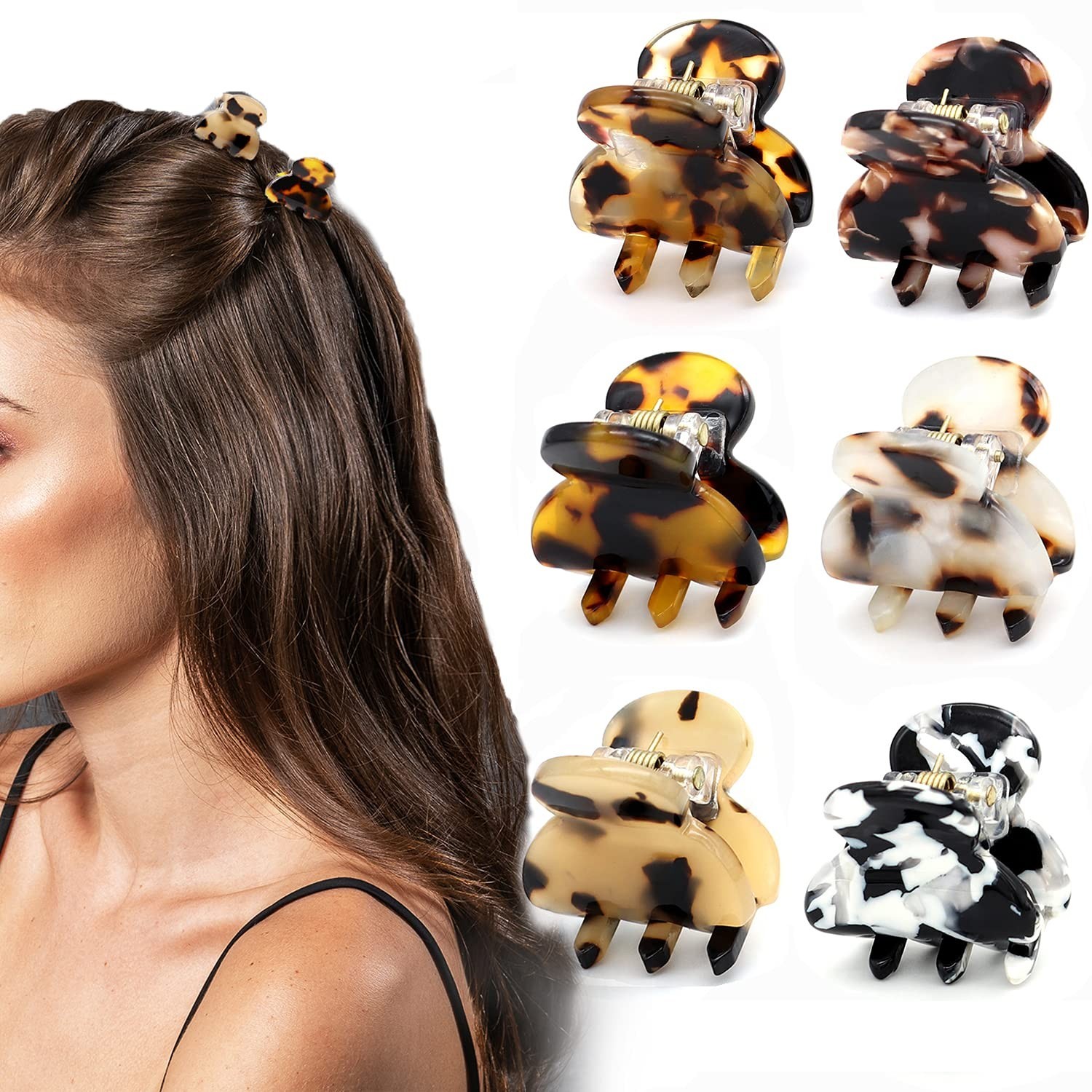 6PCS Mini Hair Claw Clips Tortoise Shell Leopard for Women Girls