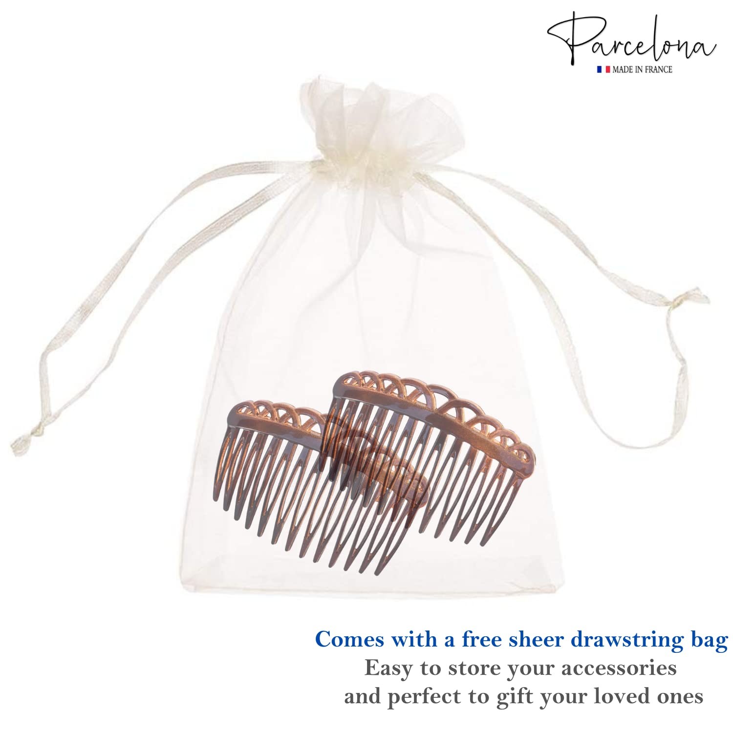 Parcelona French 13 Teeth Crown Small Cellulose Side Hair Combs for Women(2 Pcs)