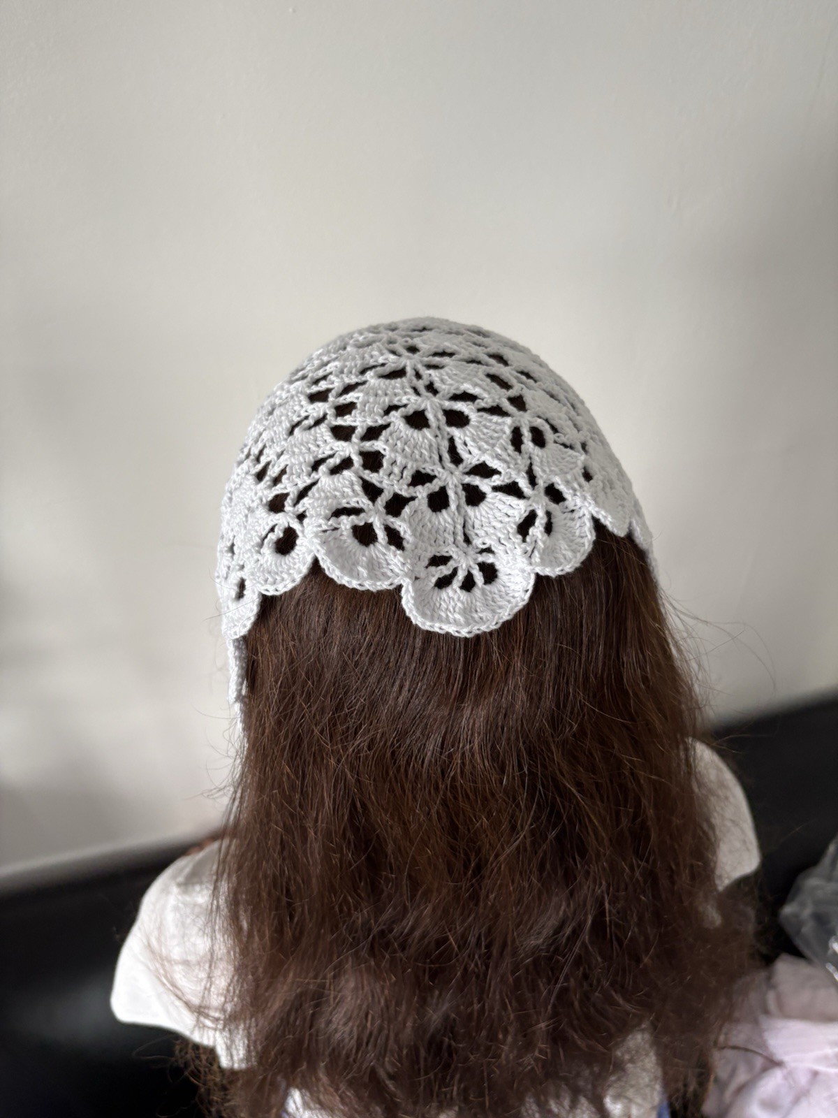White Crochet Floral Bandana Headscarf Triangle Cotton Eco-Friendly for Women
