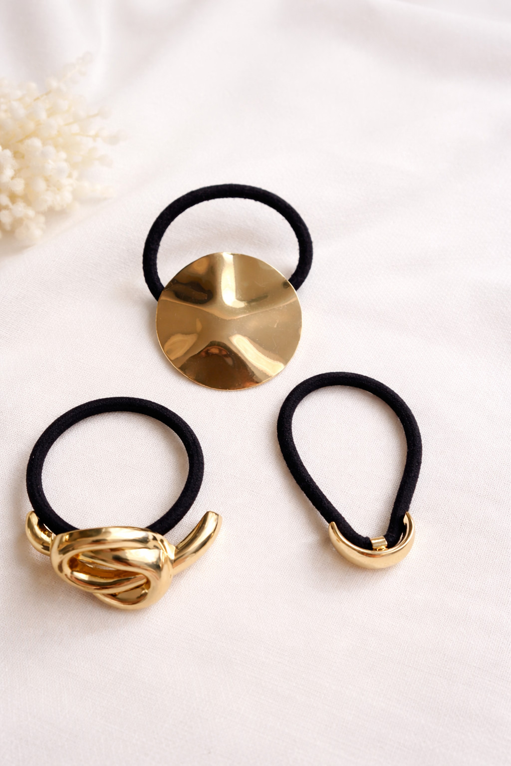 Set of 3 Hair Ties with Gold Metal Embellishments – Modern Style